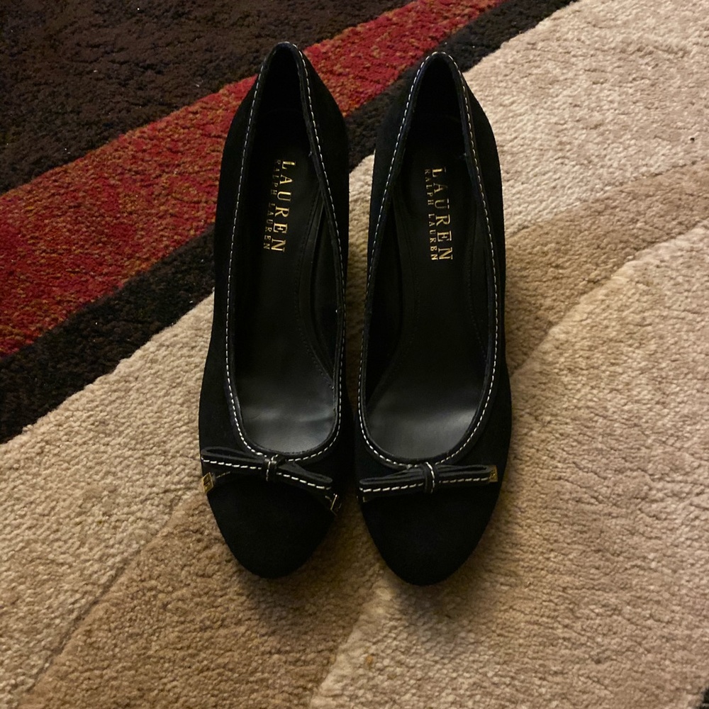 Black Suede Ralph Lauren Wedge Pump